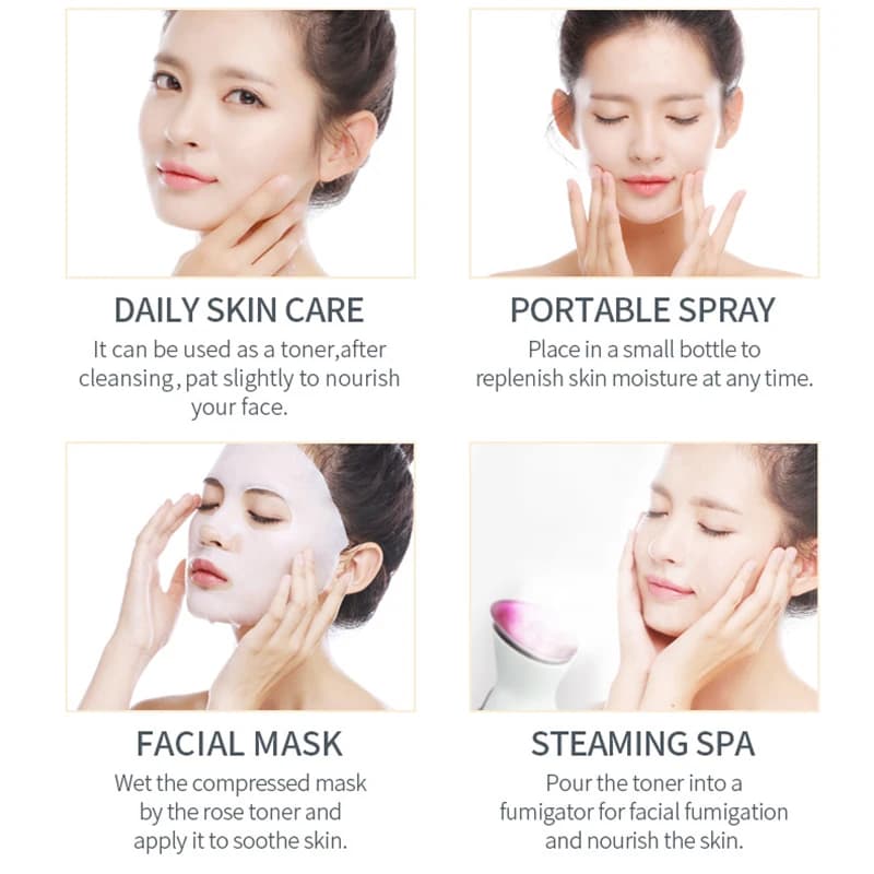 Eau de Rose pour le visage, Toner pour le visage, Essence de pétales de Rose organiques, sérum hydratant, rafraîchit, élastique, rétrécit les Pores, soins pour la peau