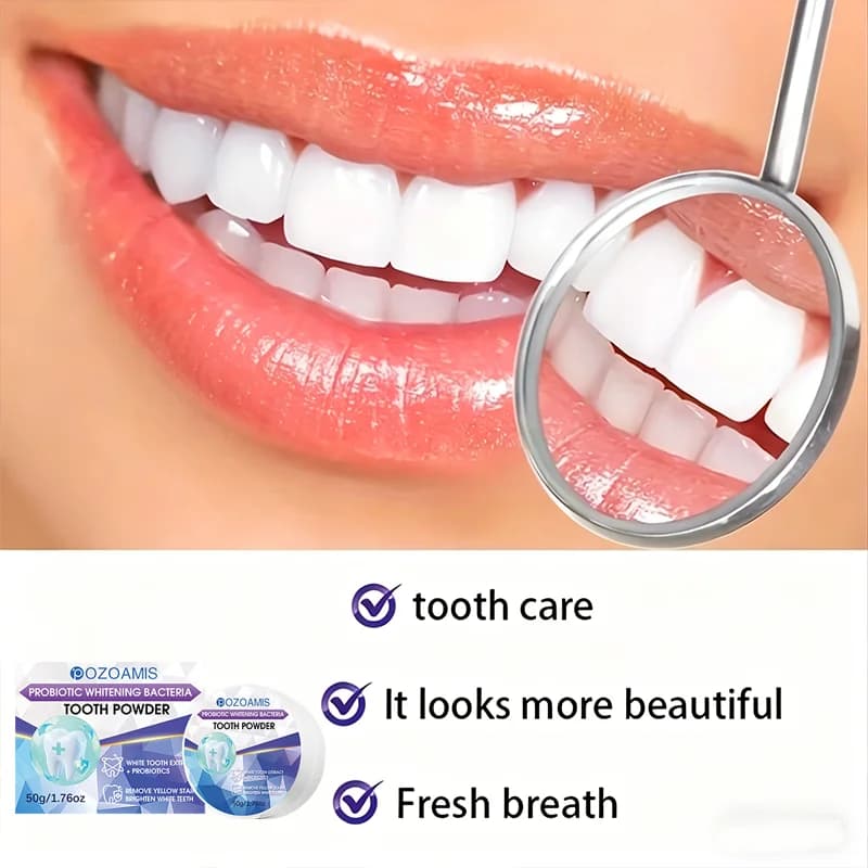 Poudre blanchissante pour les dents - Nettoie en profondeur et rafraîchit l'haleine, renforce les soins dentaires, convient à une utilisation quotidienne et en voyage.