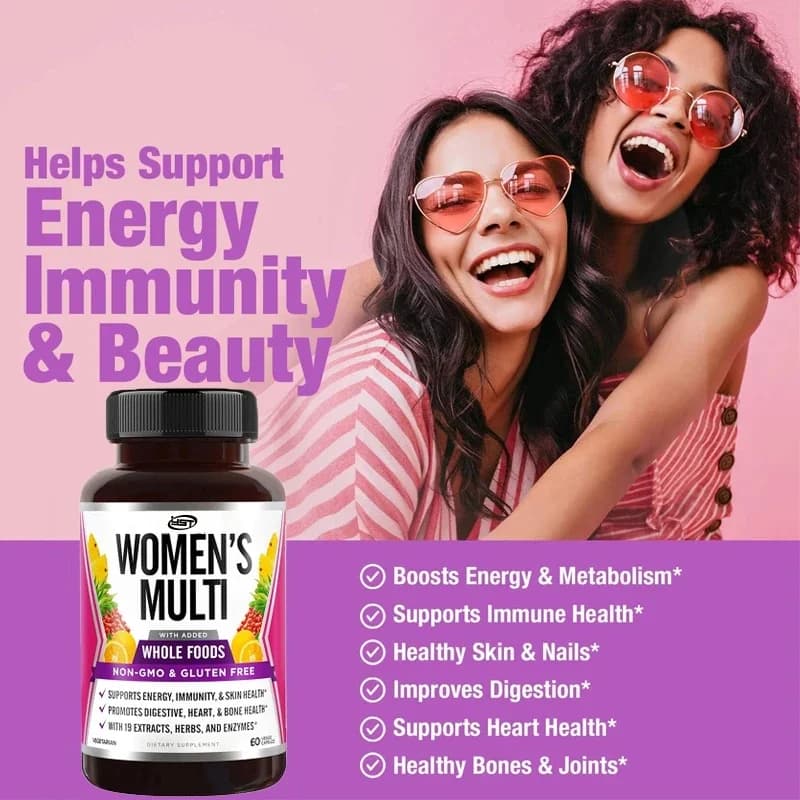 Complexe de vitamines pour femmes, 22 nutriments essentiels, fruits et légumes, améliore l'énergie, l'immunité et la santé cardiaque, 60 capsules