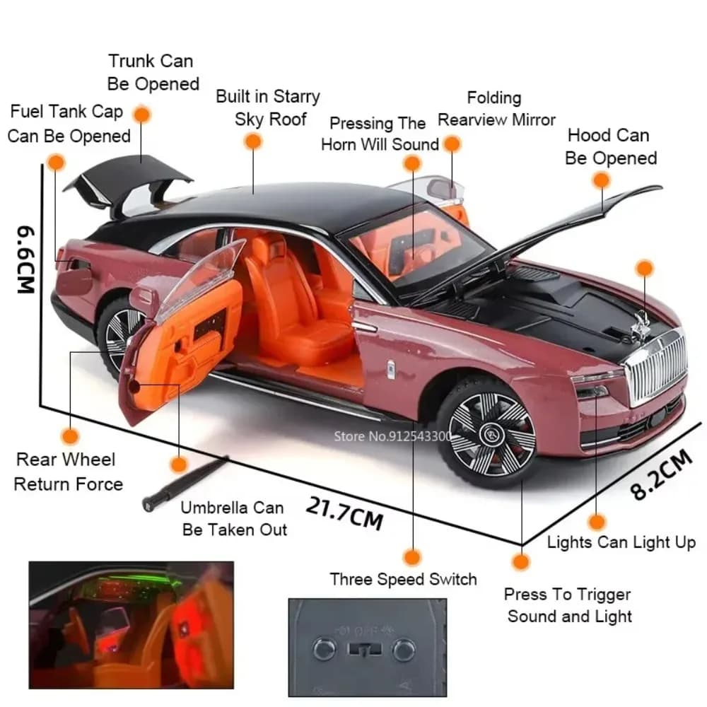 1:24 Rolls-Royce Phantom Mansory Spectre modèle de voiture jouet corps en alliage pneu en caoutchouc Absorption des chocs modèles de véhicules jouets cadeau d'anniversaire