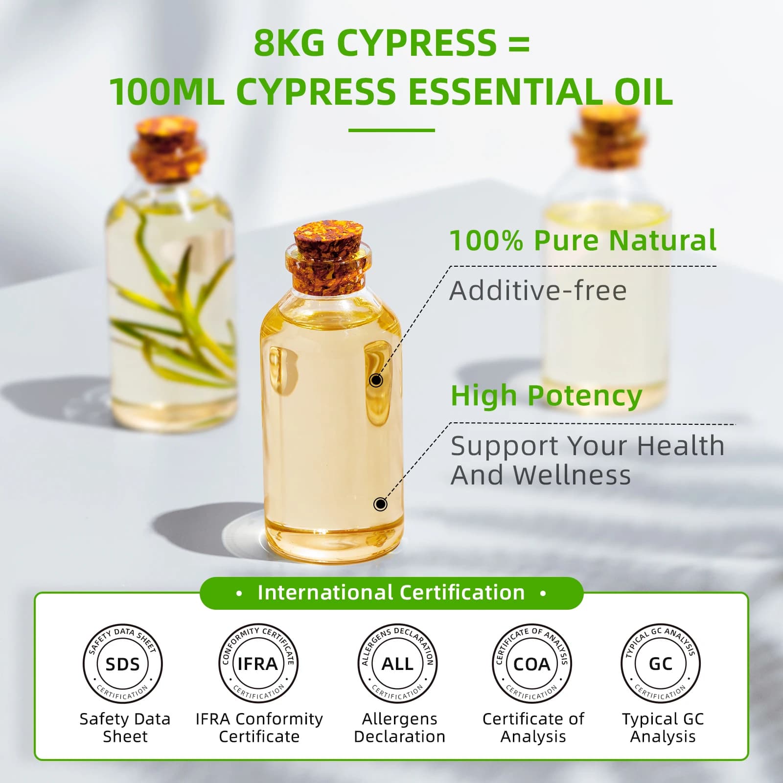 HIQILI 100ML huiles essentielles de cyprès, 100% nature pure pour l'aromathérapie, diffuseur, humidificateur, massage, bois, soulage le stress