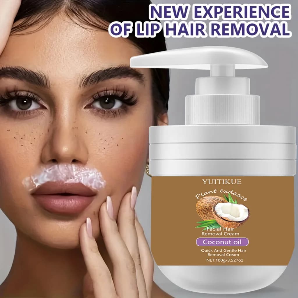 Crème dépilatoire visage à l'huile de coco YUITIKUE - Épilateur doux pour les lèvres, soyeux, non collant, hydratant et sans points noirs, 100g