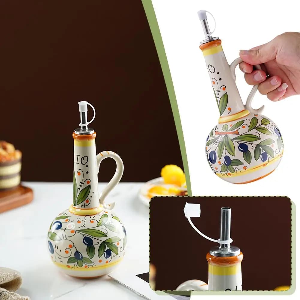 Distributeur d'huile d'olive de 500ml, bouteille de vinaigre d'huile en céramique en relief, conteneur de condiments, boîte d'huile en céramique, bouteille d'huile, distribution de stockage