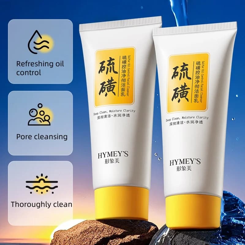 Lait nettoyant au soufre pour le contrôle du sébum, 100 g, contenant du soufre, des protéines de blé hydrolysées, de l'extrait de purslane, nettoie en profondeur et hydrate, élimine les impuretés faci