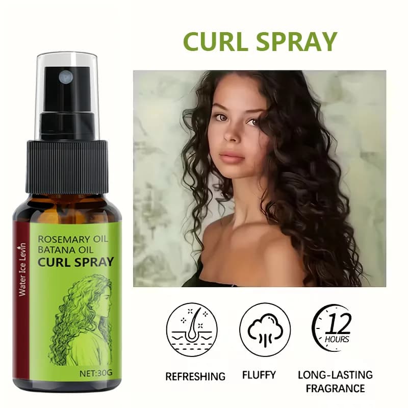 Spray pour cheveux bouclés à l'huile de romarin et à l'huile de batana. Huile de graines d'Orbignya Oleifera à base de glycérine. Définit les boucles, hydrate le cuir chevelu. Contrôle des frisottis e