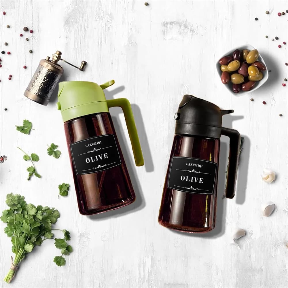 Pulvérisateur et distributeur d'huile en verre 2 en 1, bouteille d'huile d'olive étanche de 16oz pour la cuisson, la friteuse à air, la salade, le barbecue