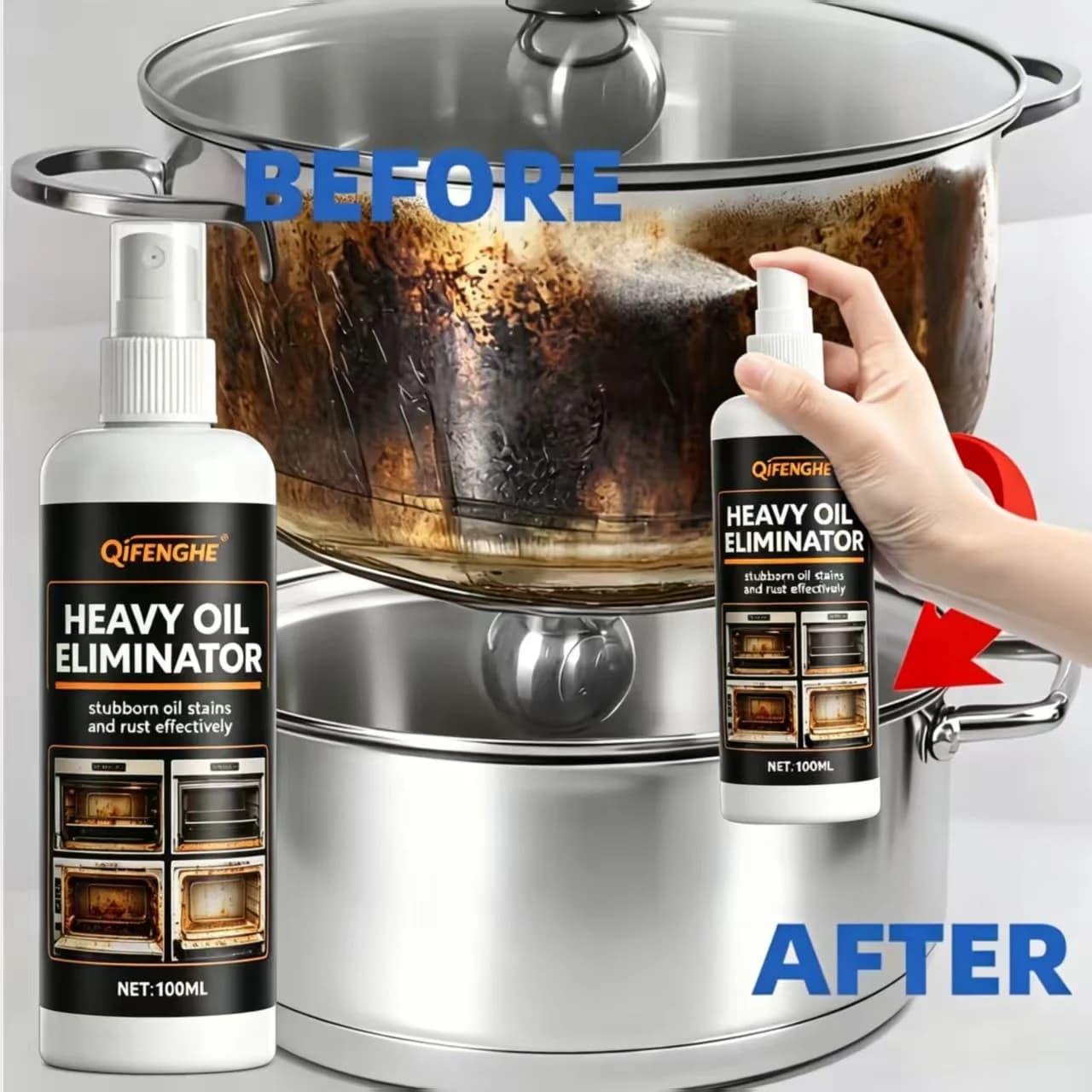 QiFENGHE 100ML Éliminateur d'huile lourde, Dégraissant et antirouille puissant, Nettoyant pour four et grill sans démontage ni rinçage, Sûr
