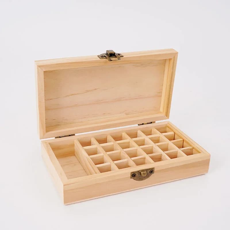 Boîte d'huiles essentielles de grande capacité, boîte de stockage d'huiles essentielles en bois massif pur à 25 grilles