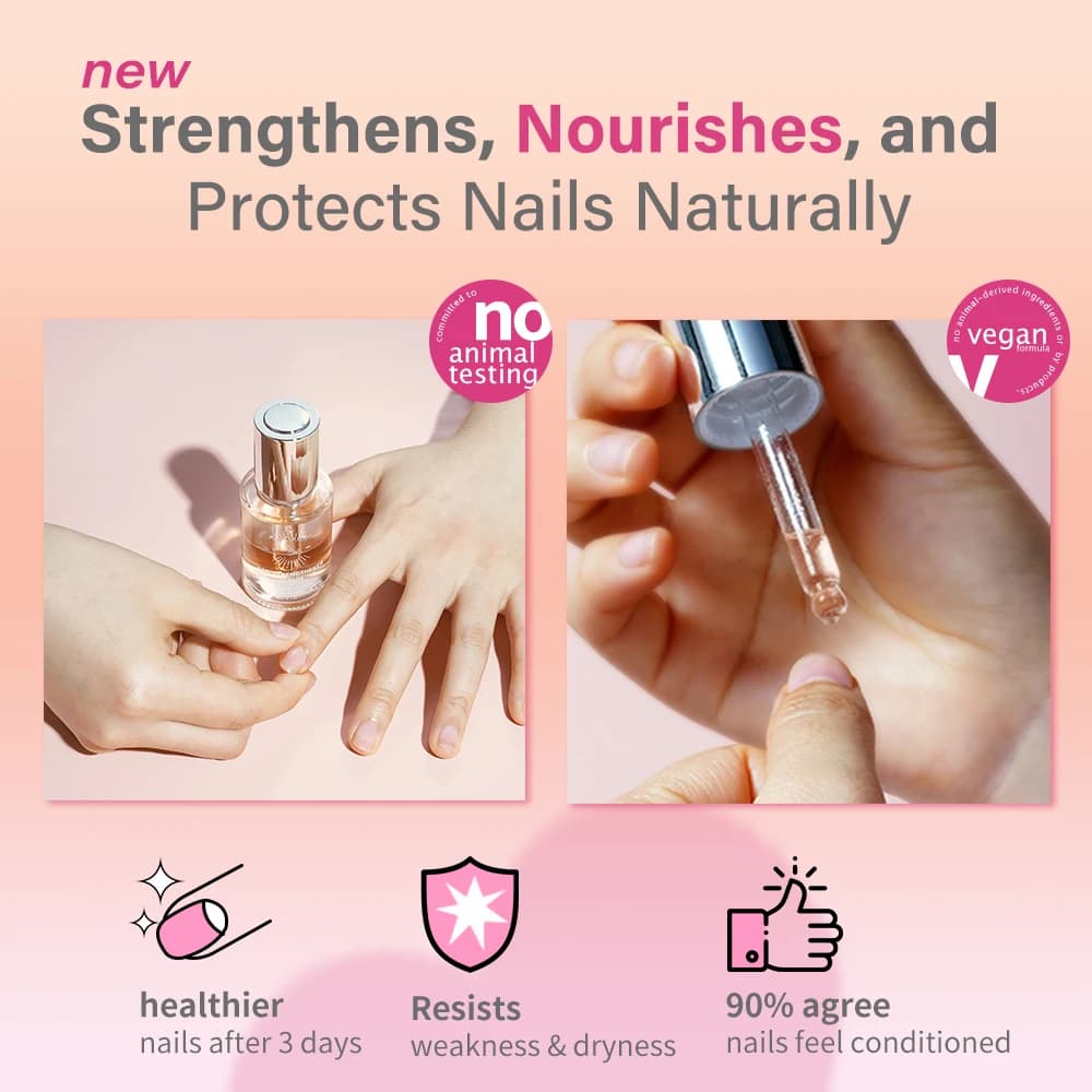 Huile fortifiante pour ongles, huile conditionnante pour cuticules, stoppe les pointes fourchues, les éclats, les fissures, traitement réparateur transparent pour ongles.