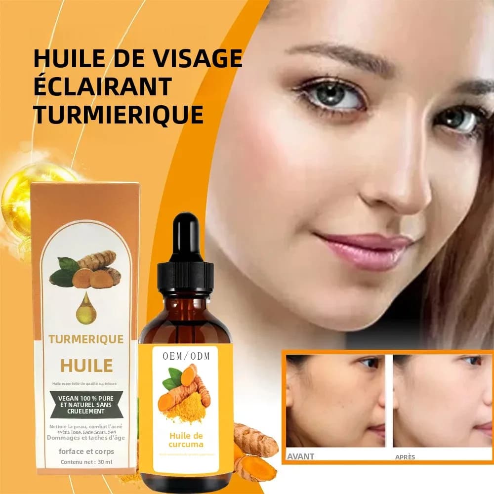 Huile Nettoyante Visage au Curcuma Éclaircissante Anti-Acné et Points Noirs