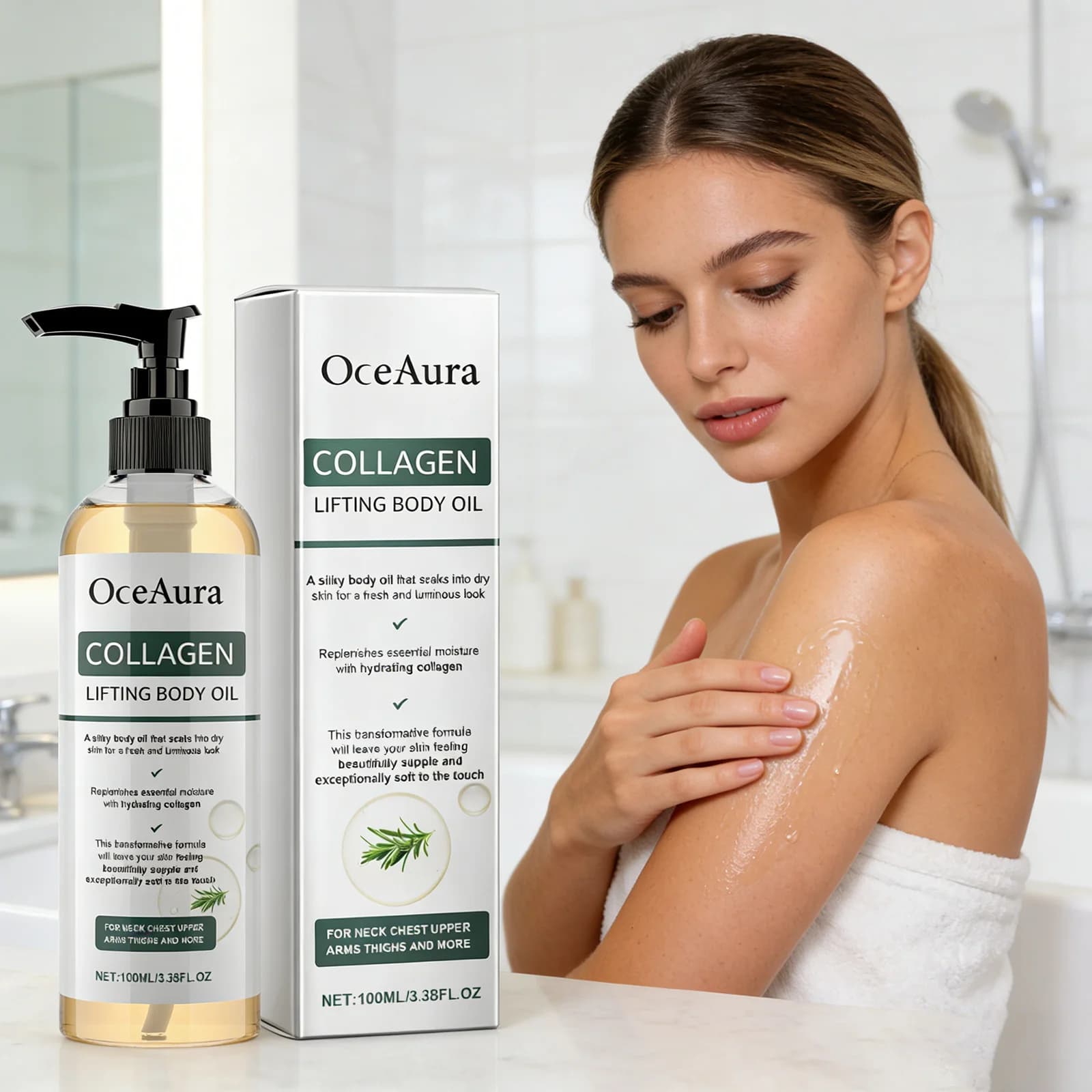 Huile corporelle raffermissante au collagène 100ml – Améliore l'élasticité et resserre la peau, hydratation intense, rafraîchissante, à la lavande, non grasse