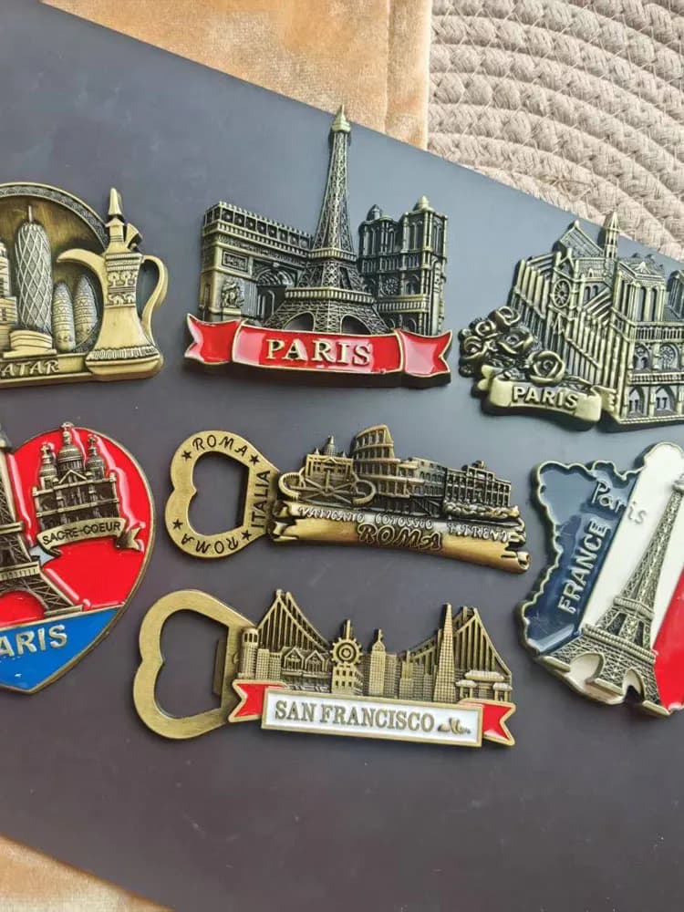Aimant de réfrigérateur en métal, souvenir de voyage, Paris, France, Qatar, Rome, San Francisco, monuments mondiaux, paysages