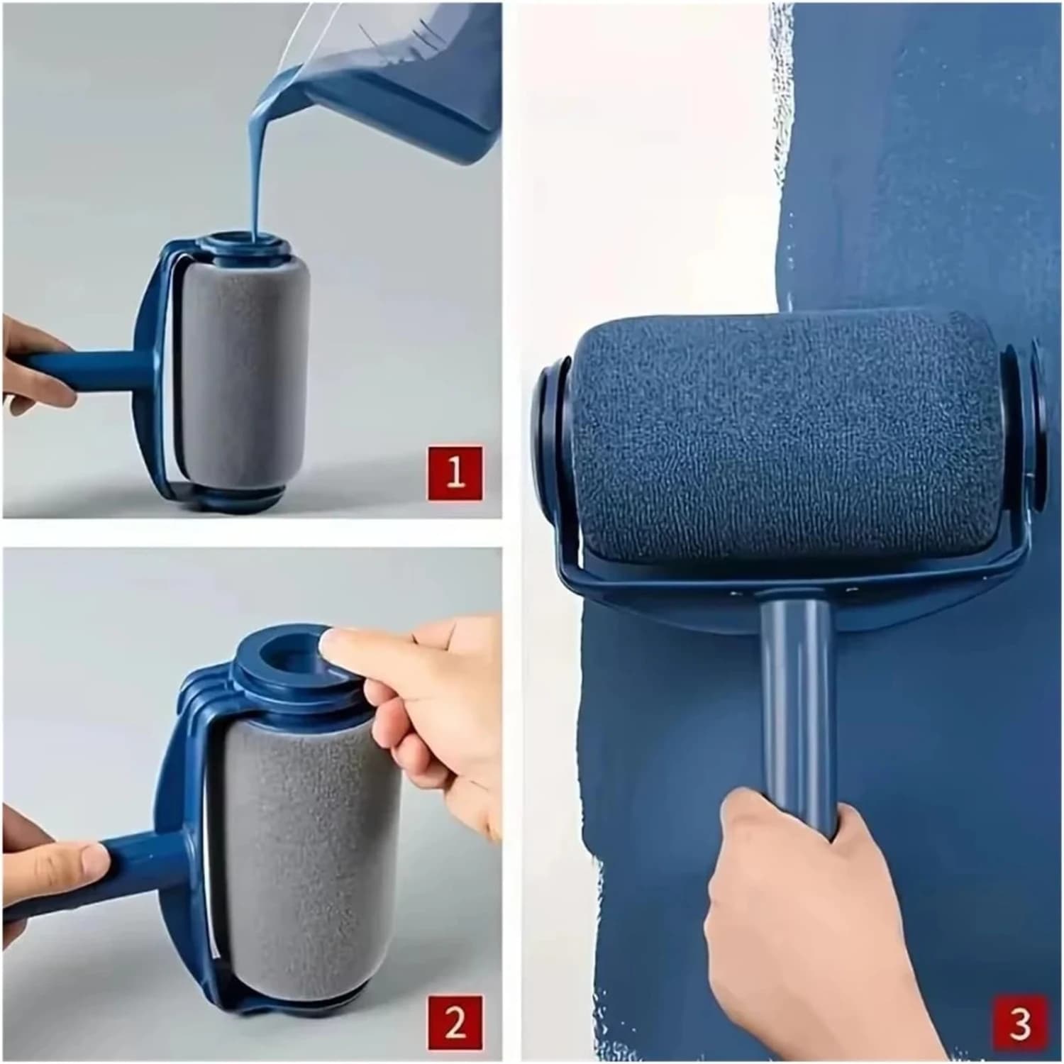 Rouleau de peinture rechargeable facile à remplir avec rangement intégré pour peindre les murs, les plafonds, outil de décoration intérieure efficace