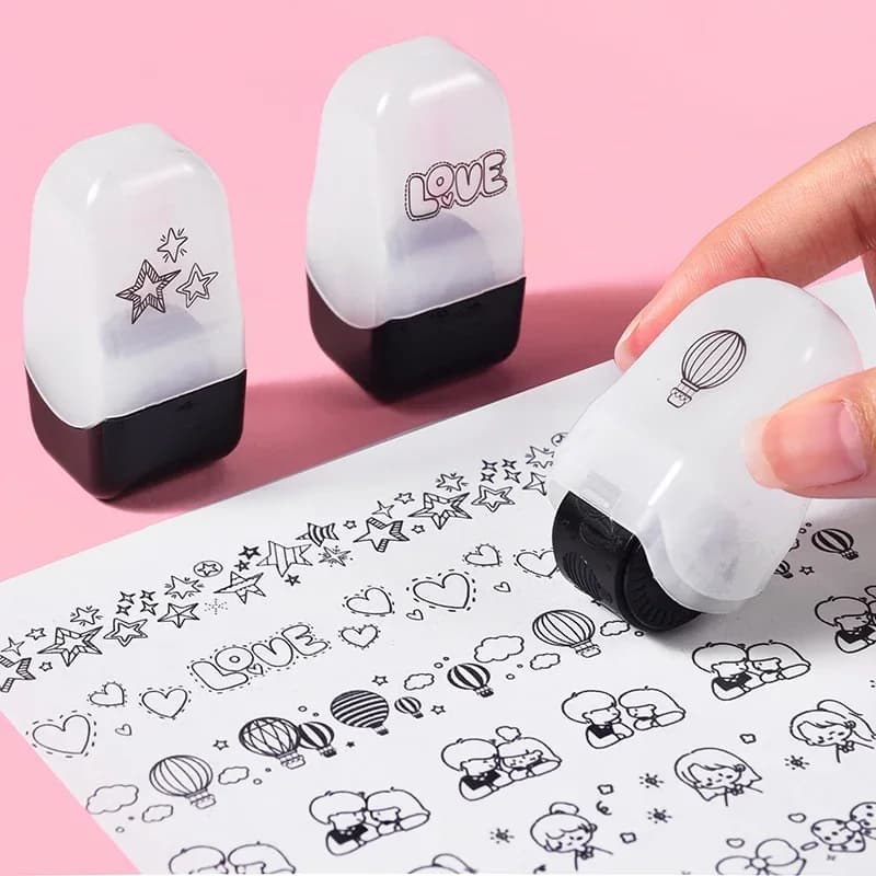 Rouleau de tampons à motifs de dessins animés et de fleurs, créatif DIY, pour graffiti, carnets et peinture, fournitures de papeterie et de journalisation