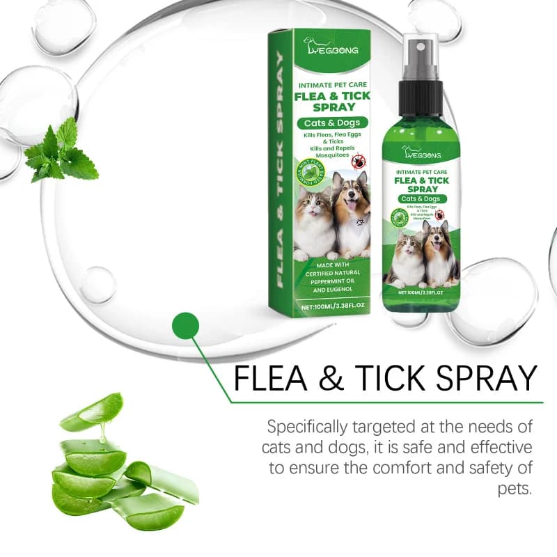 Spray anti-puces et tiques pour chiens et chats, répulsif d'insectes doux à usage quotidien, tue les puces, les tiques et les poux, formule sûre