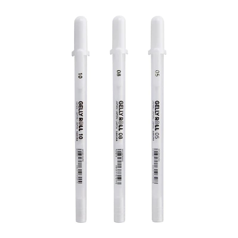 Sakura – stylo Gel en rouleau, couleur blanche, 0.5mm, 0.8mm, 1.0mm, marqueur haute lumière, noir, peinture artistique en carton, lignes blanches