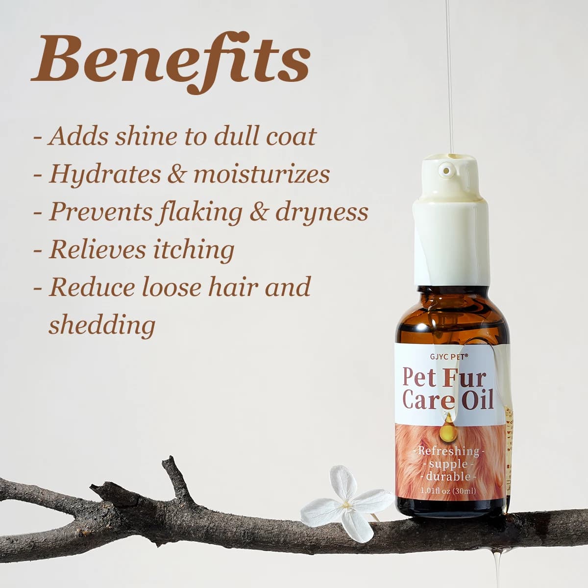 Huile de soin douce pour la peau des animaux de compagnie, formule à base de plantes, revitalisant sans rinçage, démêlant, réduit la perte, augmente la brillance du manteau pour chiens et chats