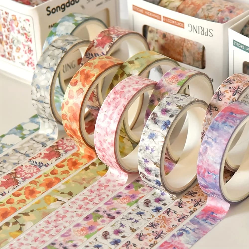 5 rouleaux de ruban Washi floral, autocollant auto-adhésif sans trace, ruban décoratif en papier pour journal, album photo, agenda quotidien, décoration de fête