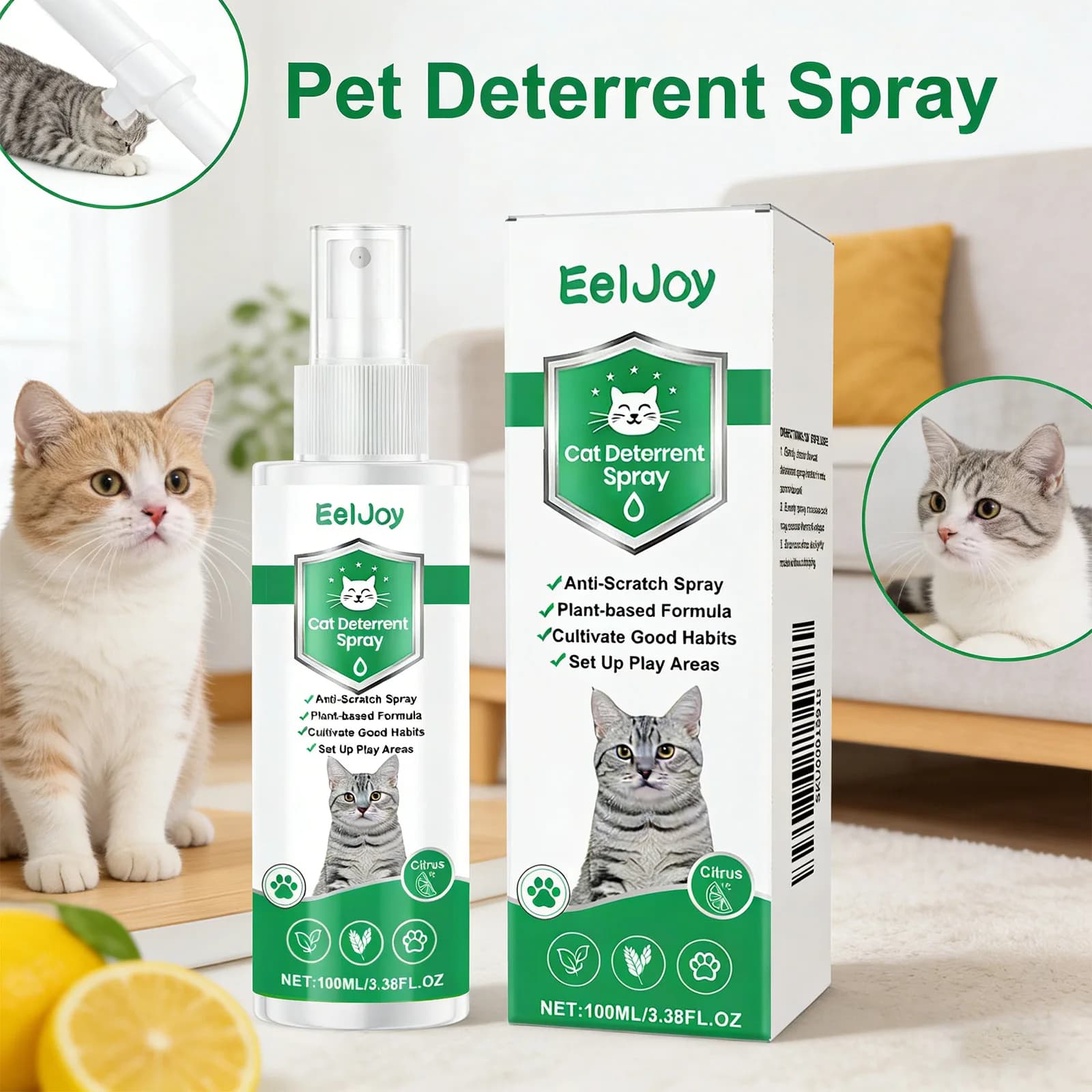 Spray Répulsif Anti-Chat Intérieur/Extérieur – Protection Meubles Contre les Griffures des Chats – Empêche les Chats de Grimper au Lit et de Marquer leur Terre d'Action par l'Urine – Dissuasion pour A