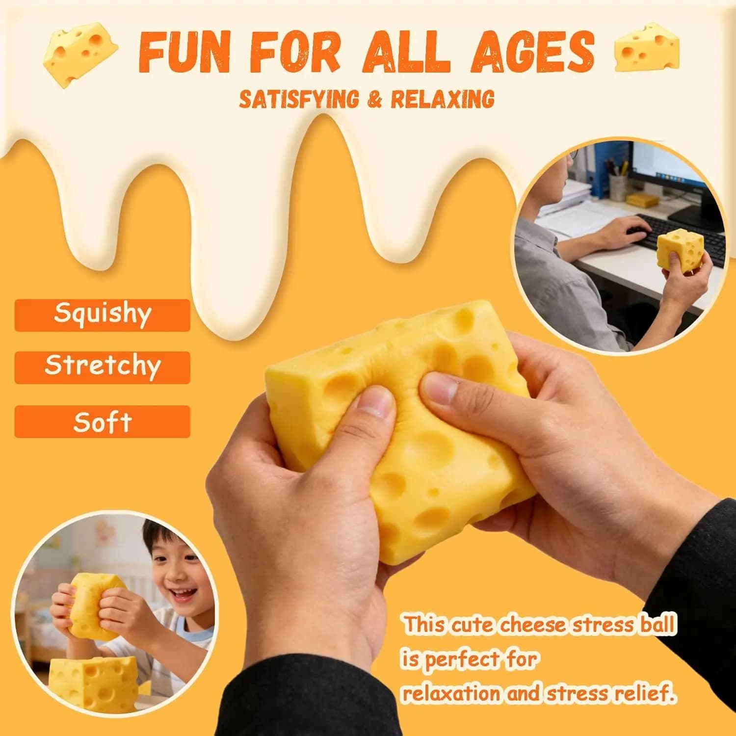 Jouet Squishy en forme de bloc de fromage, à remontée lente, doux, anti-stress, pour enfants et adultes, jouet de bureau, cadeau