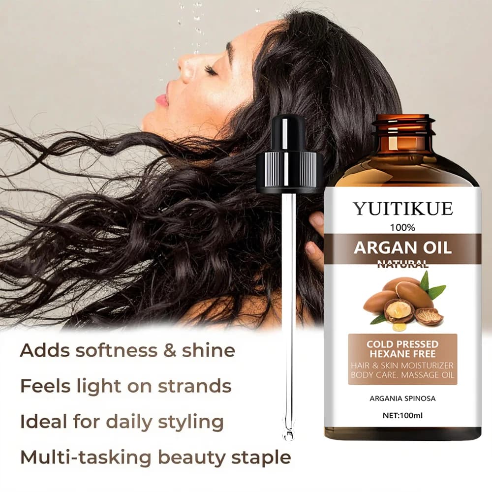 Huile d'Argan Naturelle Pressée à Froid YUITIKUE Sans Hexane Hydratant pour Cheveux et Peau Huile de Massage Multi-usages pour le Corps