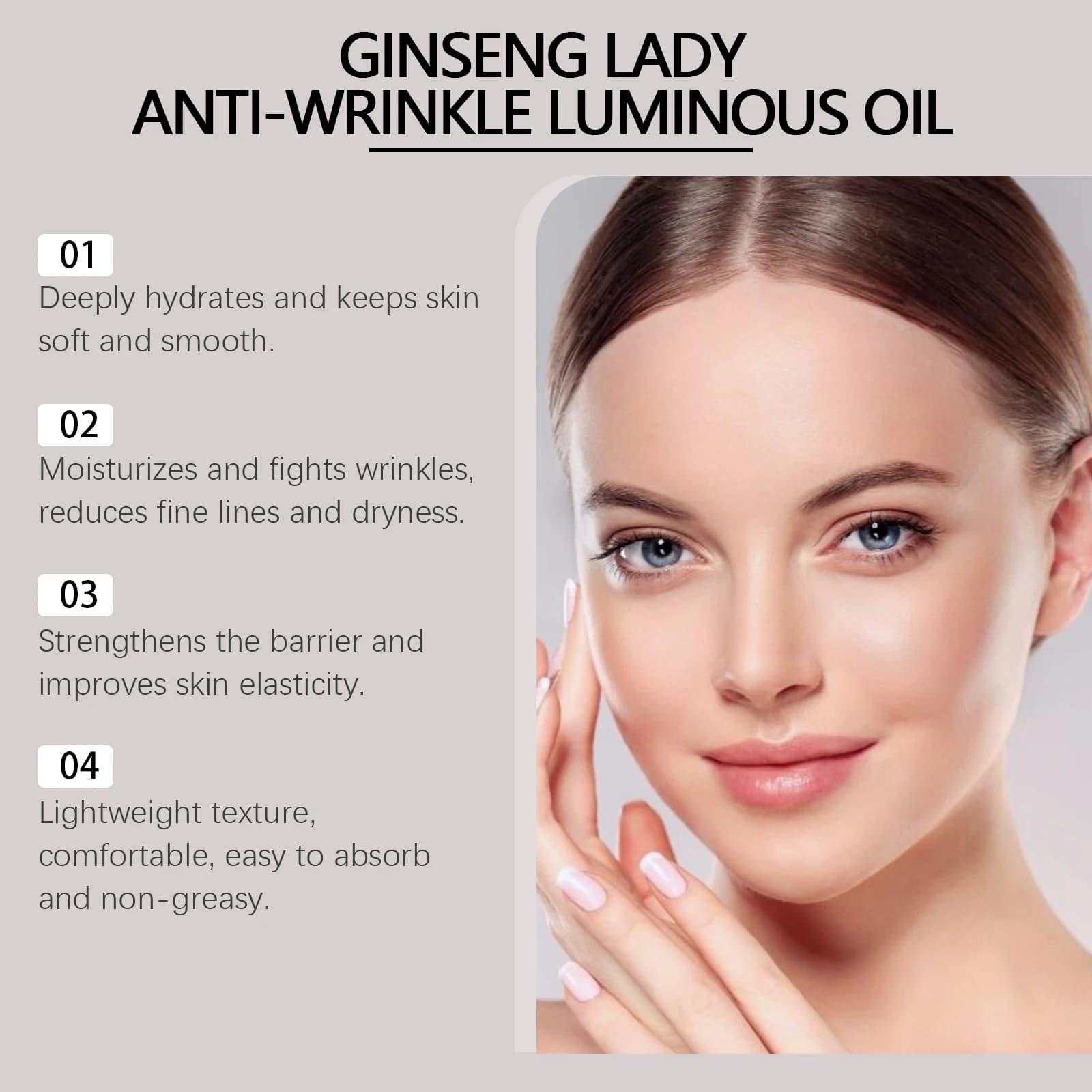 Extrait de Ginseng huile essentielle pour le visage raffermissant estompe les ridules hydratant rajeunissement de la peau Essence nourrissante Non grasse pour le visage