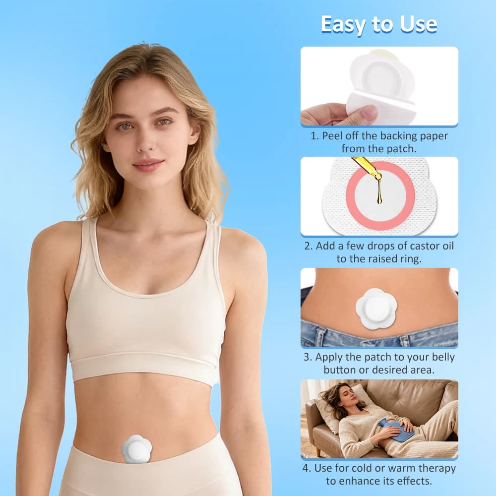 Patchs d'huile de ricin jetables, 10 pièces, paquet d'huile de ricin, tampons auto-adhésifs en coton biologique pour le nombril, conception Anti-fuite