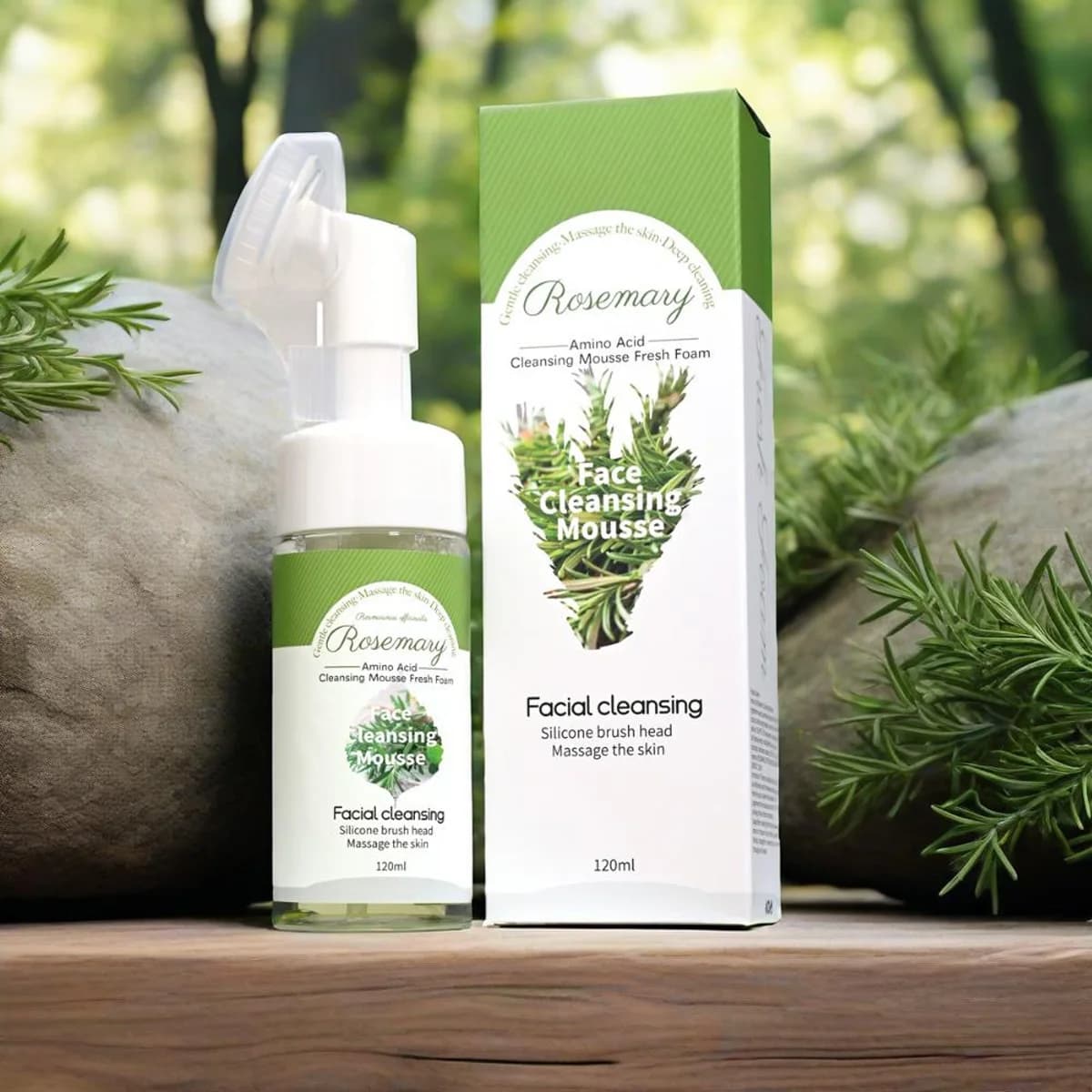 Mousse nettoyante pour le visage à l'huile essentielle de romarin
