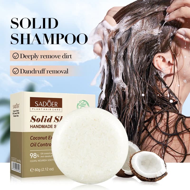 SADOER Savon Solide Capillaire à la Noix de Coco Shampoing Anti-Croûtes Contrôle du Sébum Nettoyage Profond Cheveux Secs et Abîmés Lissage et Réparation Capillaire