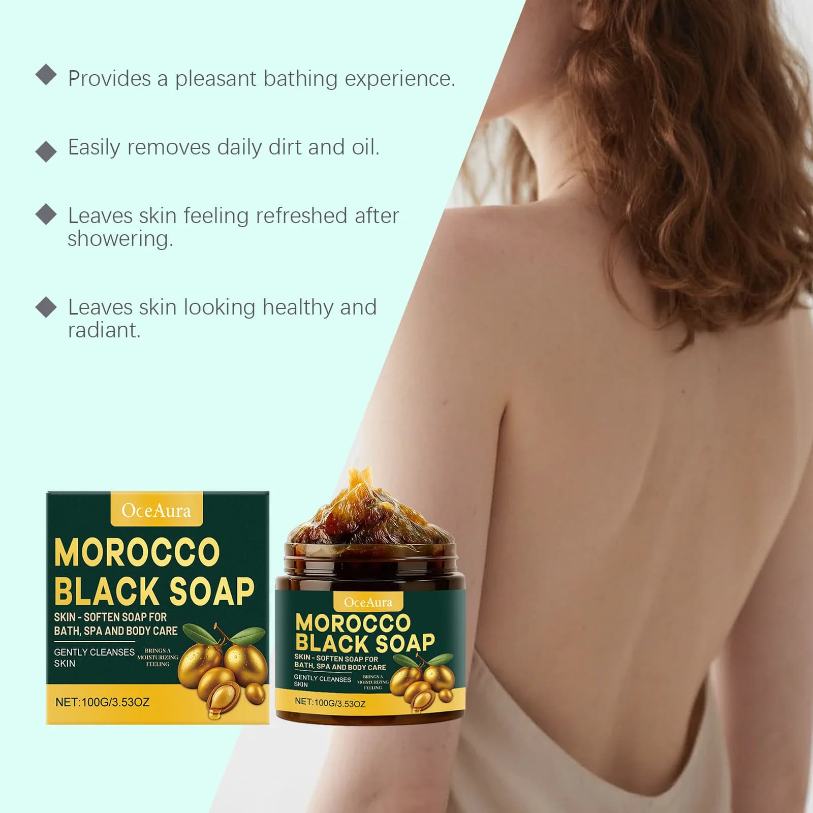 OCEAURA soin du corps savon noir nettoyage en profondeur exfolier soulager la sécheresse hydrater la peau à la main éclaircir luster savon noir africain