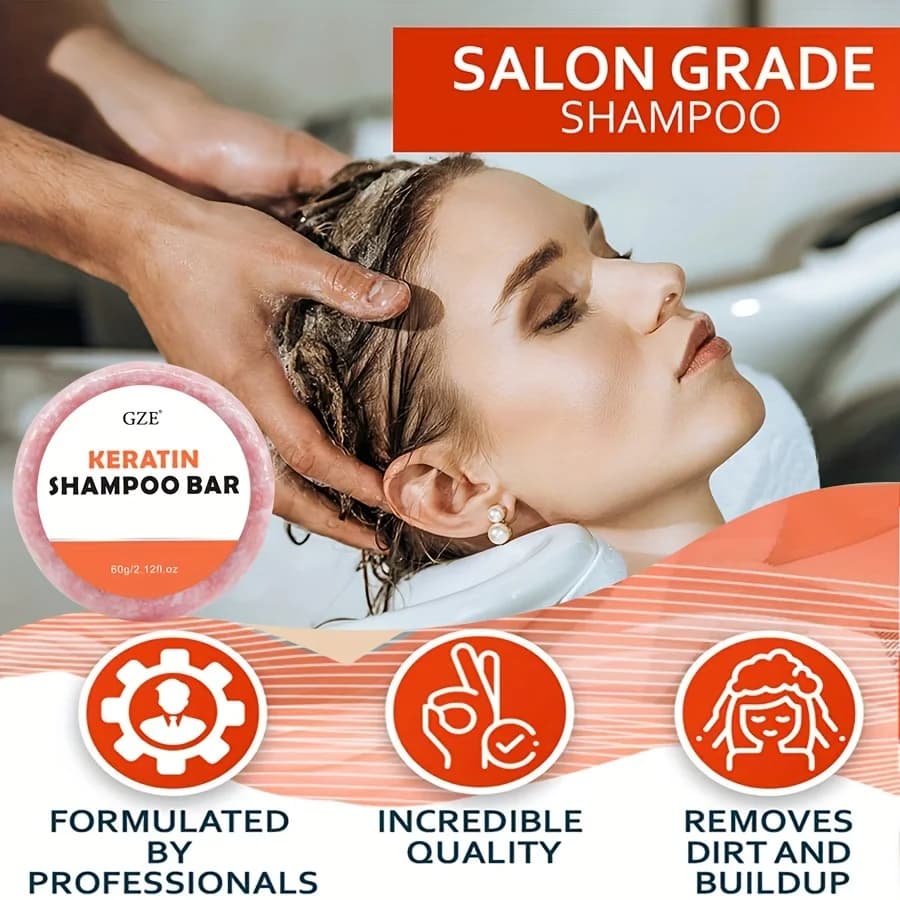 Savon en barre de shampoing à la kératine – Épaississement en salon pour cheveux secs, endommagés, bouclés, crépus, raides ou traités par coloration – Formule anti-frisottis