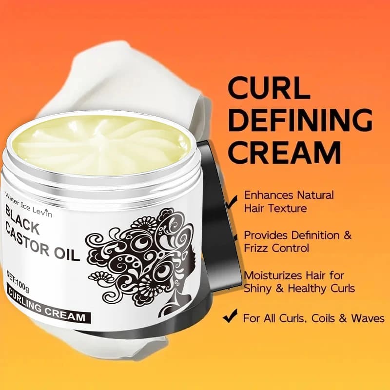Crème définissante pour boucles à l'huile de ricin noire, améliore la douceur et la lissité des cheveux, formule légère non grasse avec huile de coco, convient à tous les types de cheveux