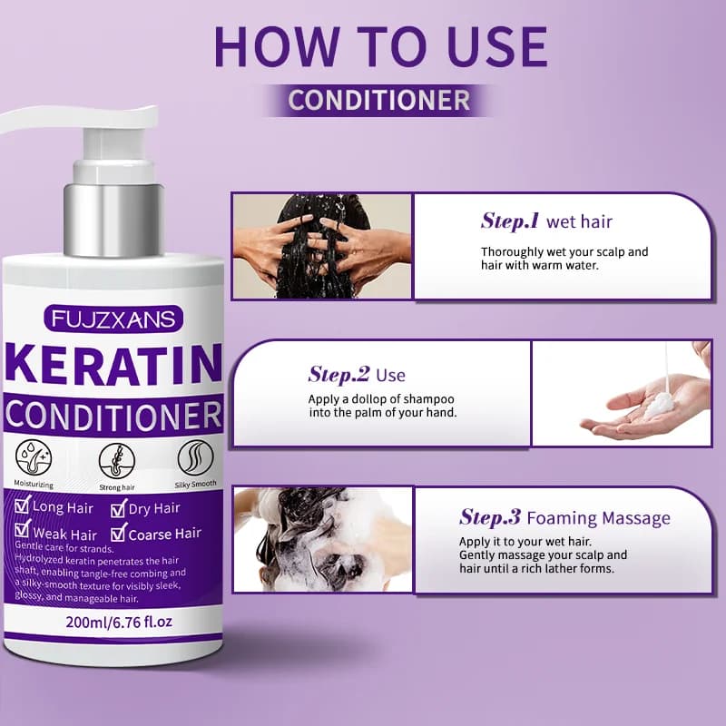 Ensemble Shampooing et Après-Shampooing à la Kératine, Traitement Professionnel Réparateur et Lissant pour Cheveux Secs et Abîmés, Anti-Frisottis, Hydratant, Cadeau
