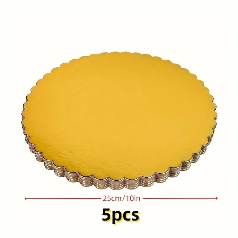 5 planches à gâteaux avec anneaux à gâteau dorés, carton avec base à gâteau de 8/10 pouces, adaptées à la cuisson de gâteaux, doré