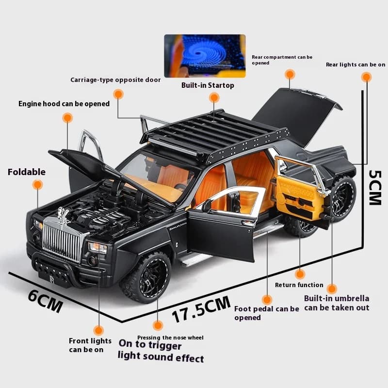 1:32 Rolls Royce Phantom 6X6 Modifié Alliage Moulés sous Pression En Métal Modèle De Voiture Son et Lumière Enfants Jouet De Voiture Cadeau D'anniversaire Mini GT Garçons