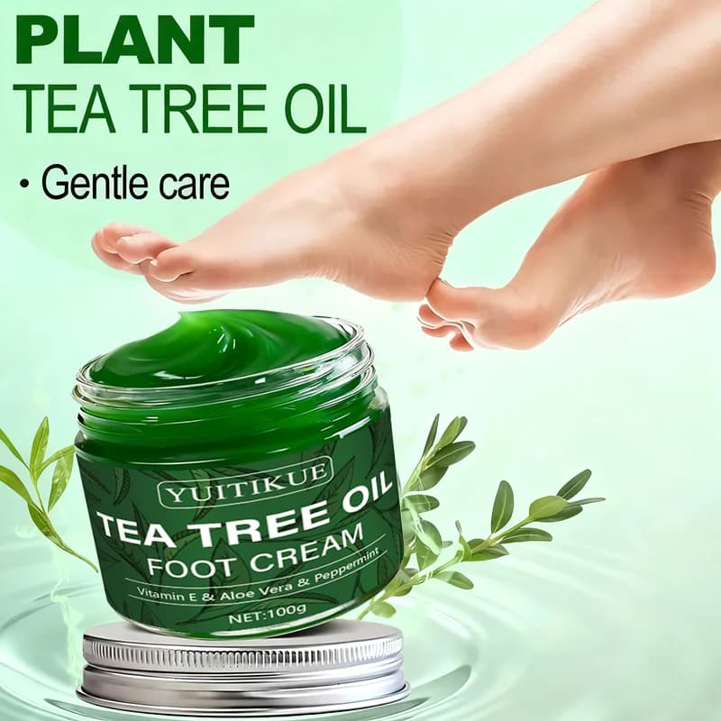 YUITIKUE Crème pour les pieds à l'huile d'arbre à thé 100g - Hydratant multi-usage pour pieds, mains, genoux et coudes, Soin doux avec vitamine E et aloès
