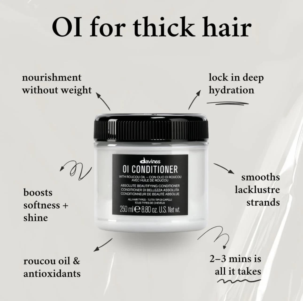 Après-shampoing Davines OI 250 ml, nourrissant en profondeur, huile de roucou, après-shampoing absolument embellissant pour tous les types de cheveux, soin capillaire original