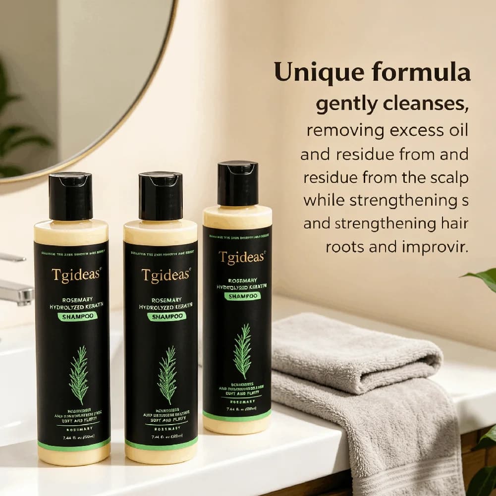 Shampooing pour la croissance des cheveux à l'huile de romarin biologique, nourrit en profondeur les follicules pileux, favorise la circulation sanguine du cuir chevelu, réduit la perte de cheveux