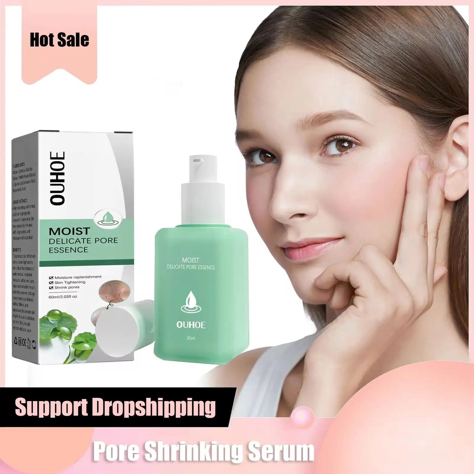 Sérum hydratant rétrécissant les pores, contrôle de l'huile, essence, élimine l'acné, points noirs, nettoyage en profondeur, raffermissement des pores, raffermissement du visage