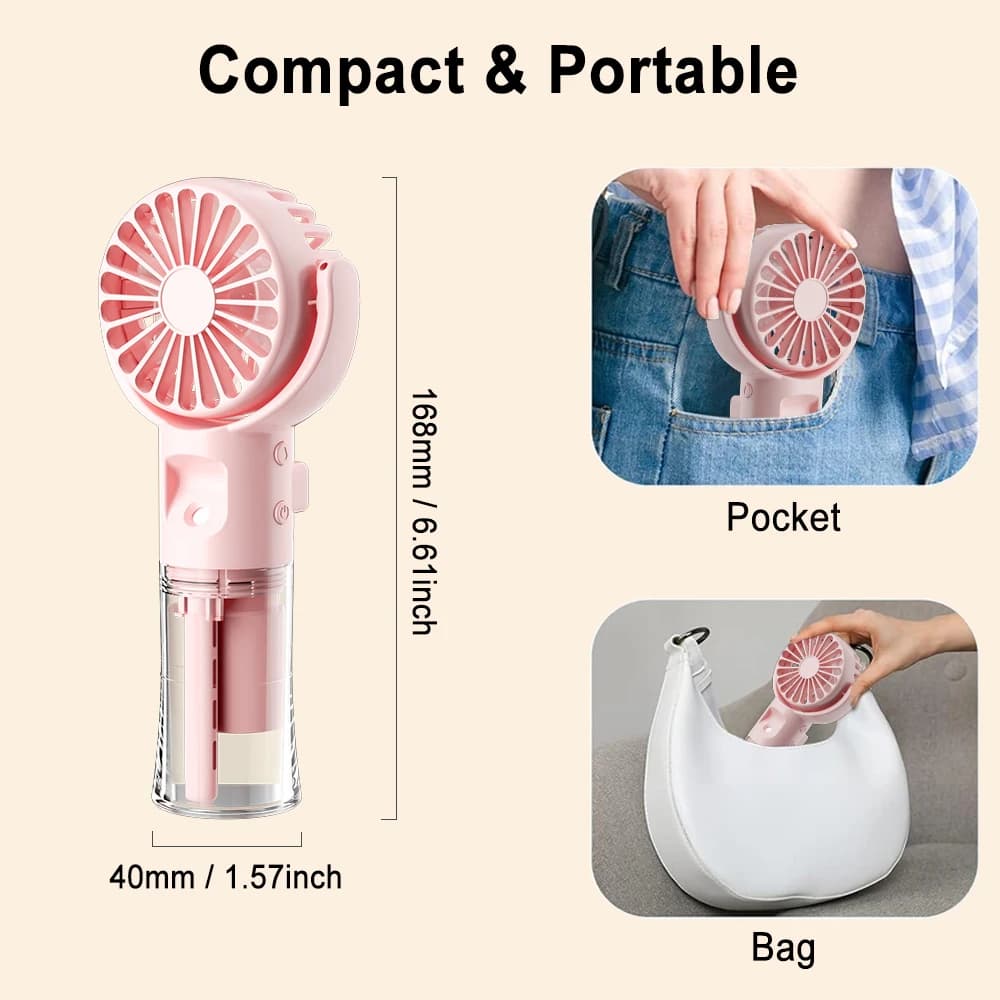 Ventilateur de brouillard d'eau portable, mini ventilateur de détermination, chargement USB, vaporisateur de cou frontal à 4 vitesses, petit ventilateur personnel portable