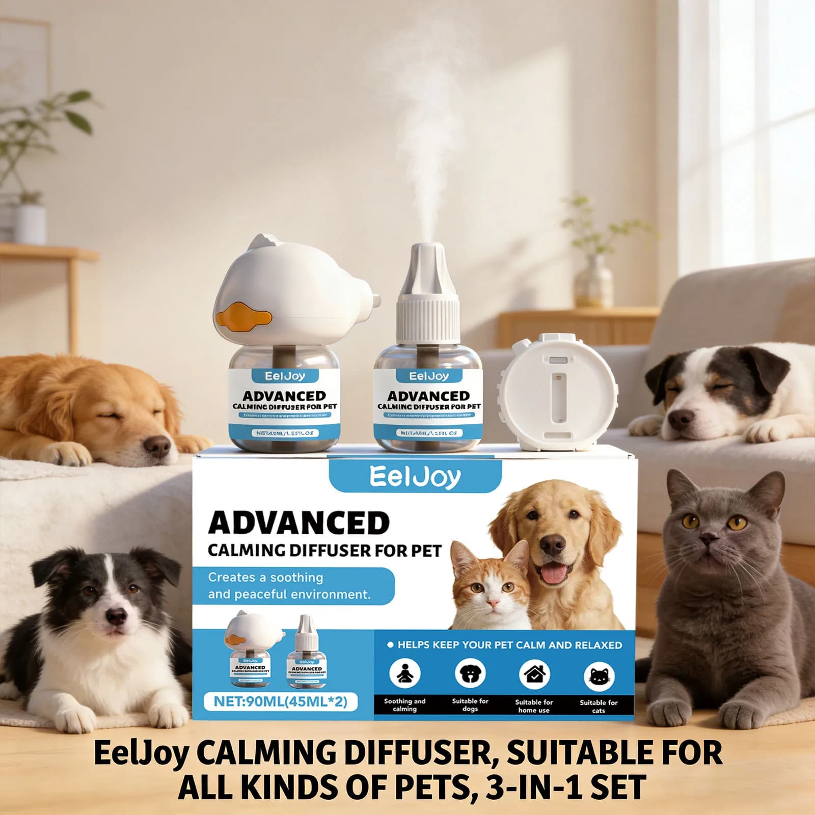 Kit diffuseur apaisant pour chien, relaxation, anti-anxiété, prévention du stress environnemental, prévention de l'incontinence urinaire, liquide apaisant pour animaux de compagnie