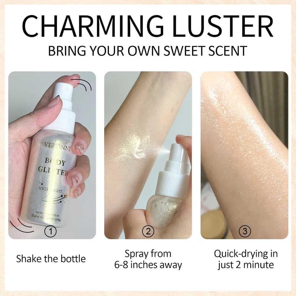 Liquide corps mettant en évidence l'huile scintillante maquillage 4 couleurs paillettes Spray huile Lotion lueur