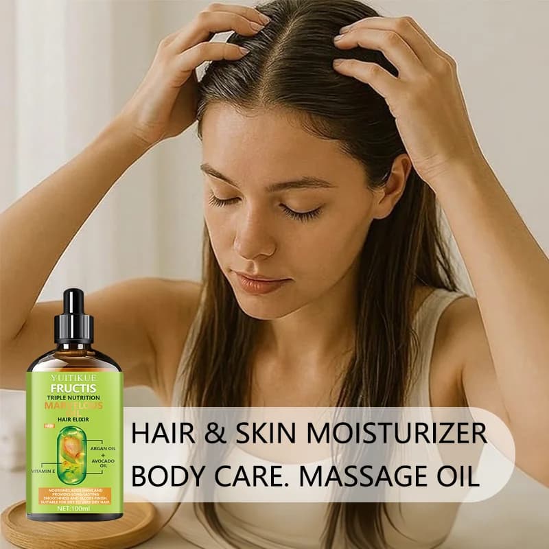 Huile capillaire YUITIKUE Fructis Triple Nutrition | Argan, avocat et vitamine E, lisse et brillant pour tous types de cheveux 100ml
