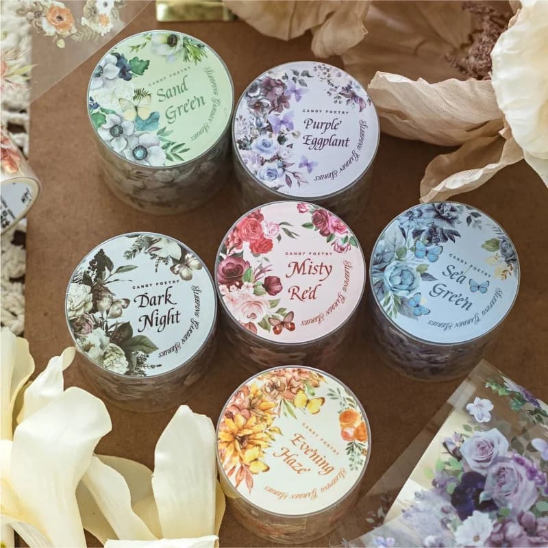 1 rouleau d'autocollants pour scrapbooking, série jardin de sommeil, ruban PET, adaptés aux scénarios artisanaux de bricolage, comme collage, journal de comptabilité