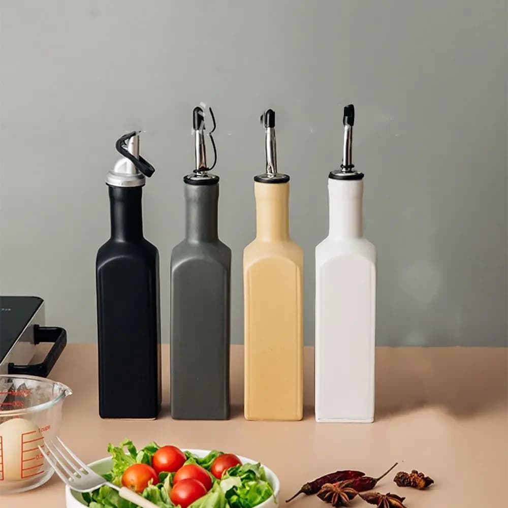 Bouteille distributrice d'huile d'olive en céramique, réduit l'oxydation, vide, Design moderne, Cruet d'huile Opaque, bec verseur anti-fuite, Pot de Sauce de cuisine