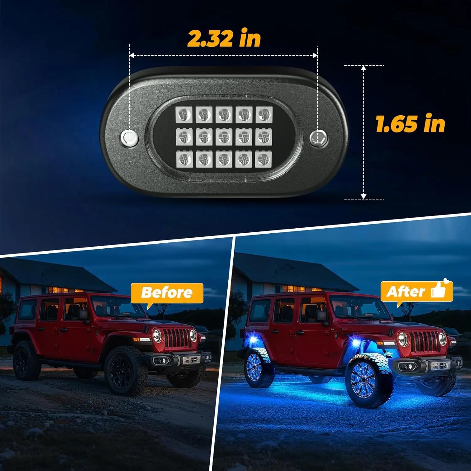 Feux LED RGB pour voiture, 4/6/8/10/12/14 modules, contrôle par application, musique, néon, éclairage de châssis pour tout-terrain, camion, SUV