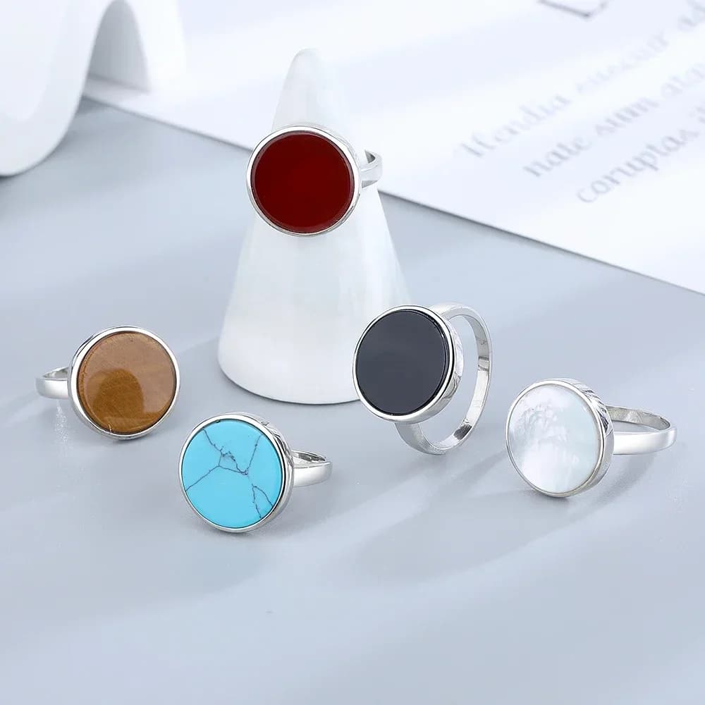 Bague en argent 15MM pierre naturelle Lapis Agate Malachite brève conception bague mignonne Fine femmes bijoux de fête