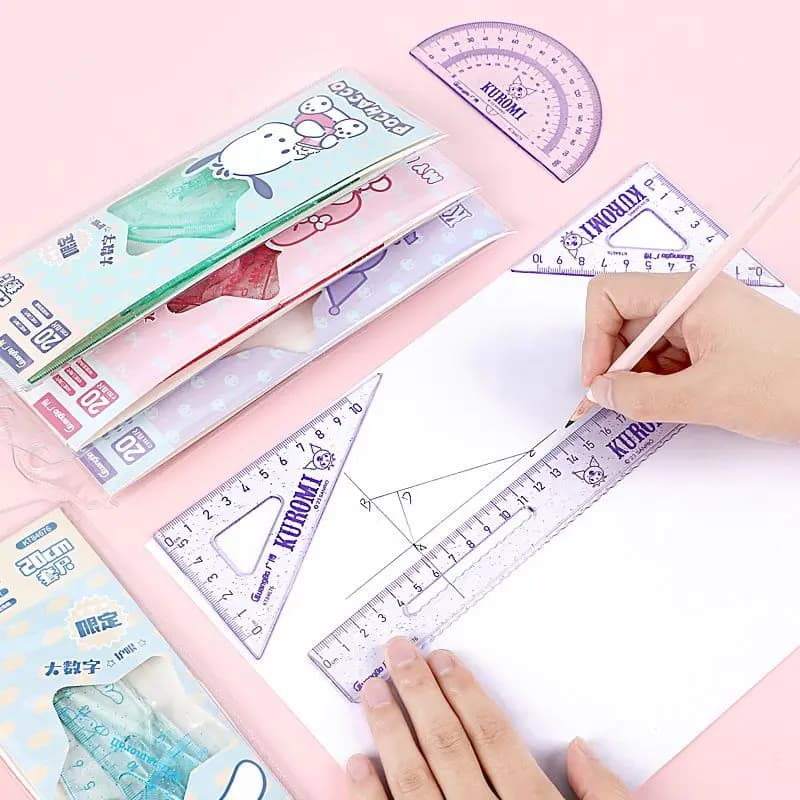 Sanrio véritable ensemble de règles dessin animé Kuromi ma mélodie cannelle pochacco fournitures scolaires mignon anime étudiant règle de protection des yeux