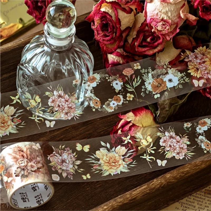 1 rouleau d'autocollants pour scrapbooking, série jardin de sommeil, ruban PET, adaptés aux scénarios artisanaux de bricolage, comme collage, journal de comptabilité