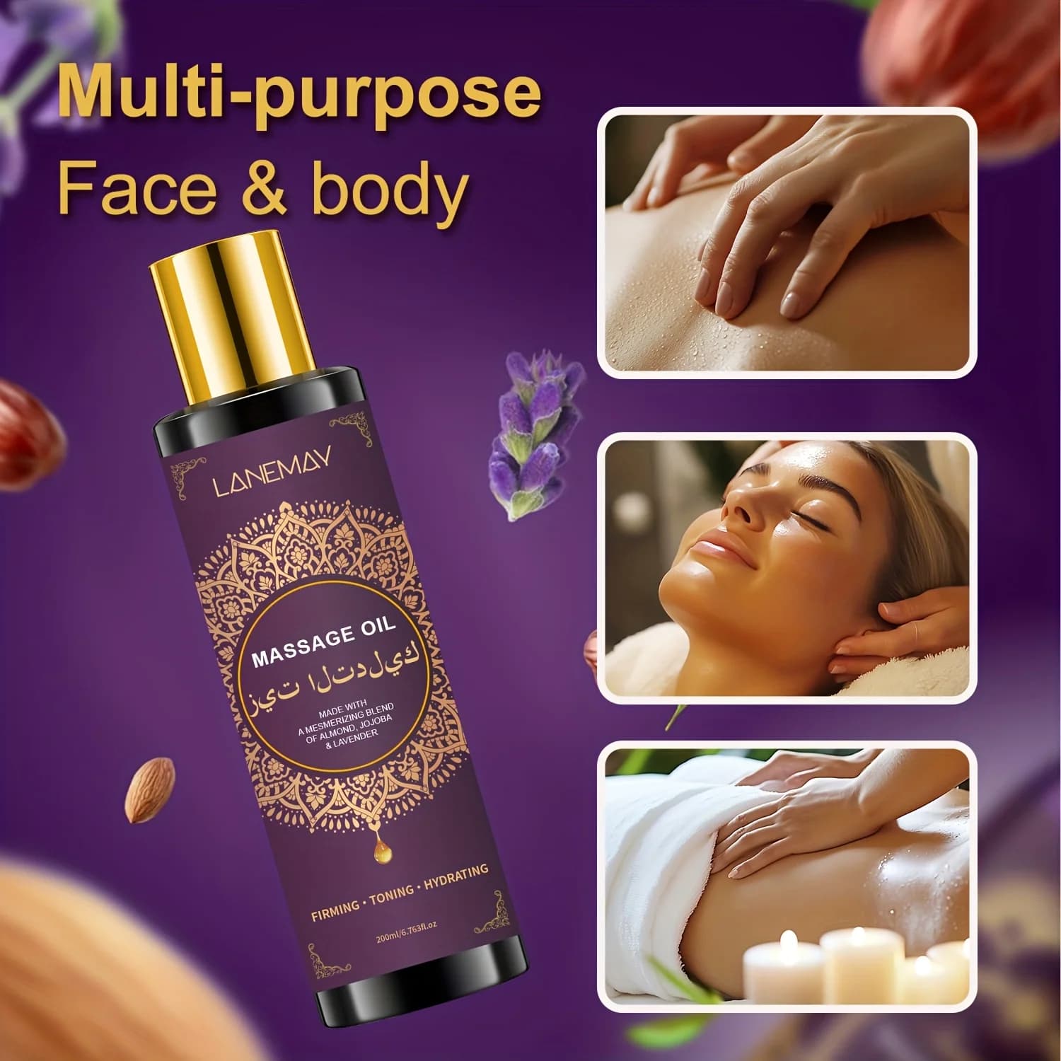 Huile de Massage à la lavande à l'acide hyaluronique pour Couples, absorption rapide, améliore l'élasticité de la peau, aucun résidu gras, rafraîchit, hydrate